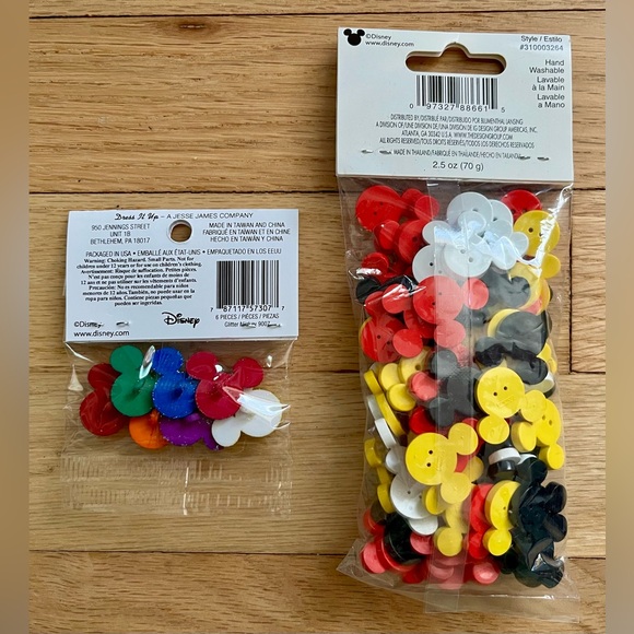 NEW Disney Mickey Mouse Colorful Button Set Glitter and Black/White/Red/Yellow - Picture 2 of 3
